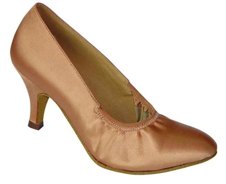 Ballroom Dames Dansschoenen in tan van satijn met een 6 5 cm hak met elastiek