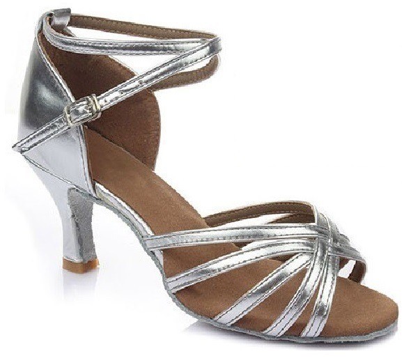Latin Salsa Dames Dansschoenen in zilver PU leer met een 7 cm hak - Dames  latin- en salsaschoenen - www.cest-la.com